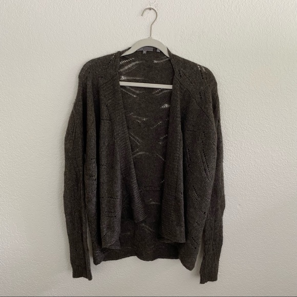 VINCE. Women’s XS Brown Yak Hair Wool Open Long-Sleeve Cardigan Sweater - Picture 1 of 7